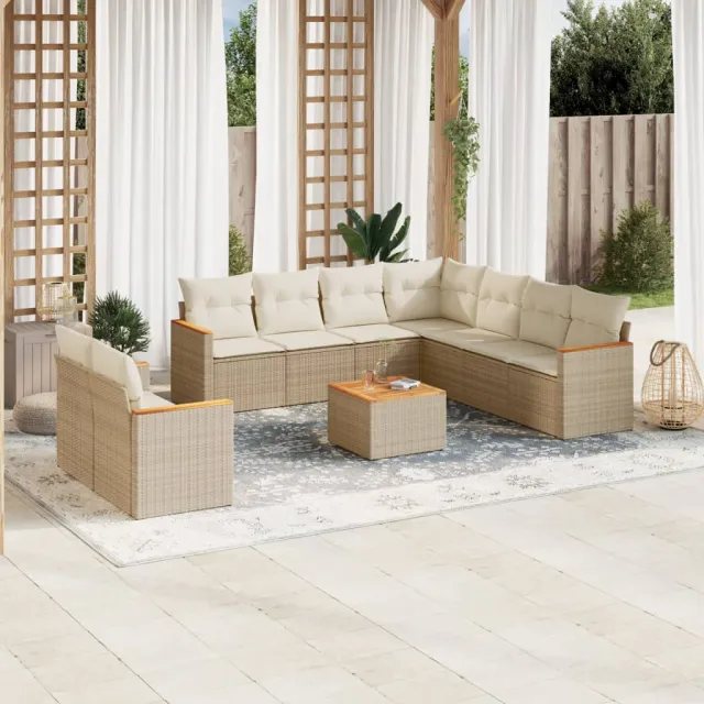 vidaXL 10-delige Loungeset met kussens poly rattan beige, foto 2