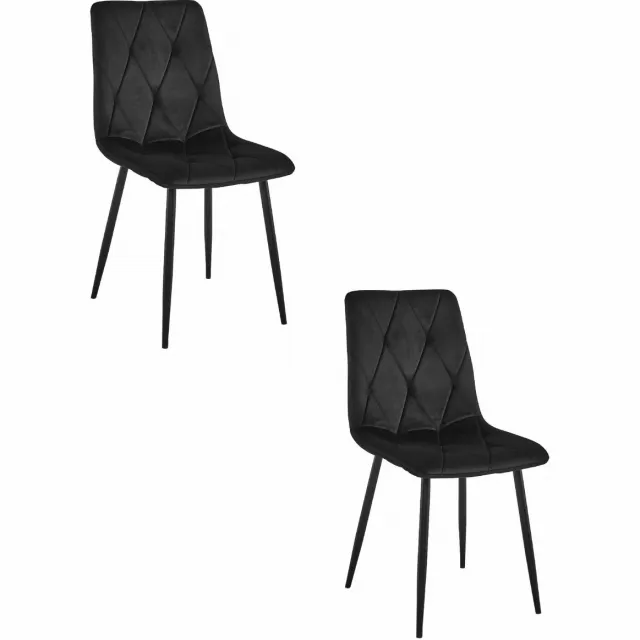 LEOBERT Set van 2 Eetkamerstoelen LIBRA Zwart – Zwarte Metalen Poten, Modern Velvet Bekleding, Ergonomisch Design, Max. 120 kg