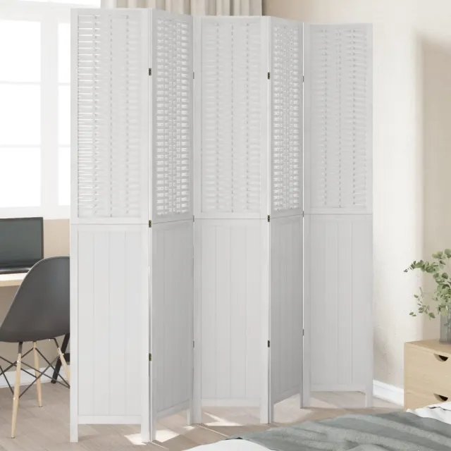 vidaXL Kamerscherm met 5 panelen massief paulowniahout wit, foto 2