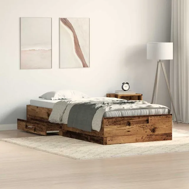 vidaXL Bedframe met lade met opslag Oud Hout 90 x 190 cm Bewerkt hout Bruin