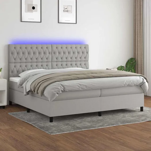 vidaXL Boxspring met matras en LED stof lichtgrijs 200x200 cm grijs