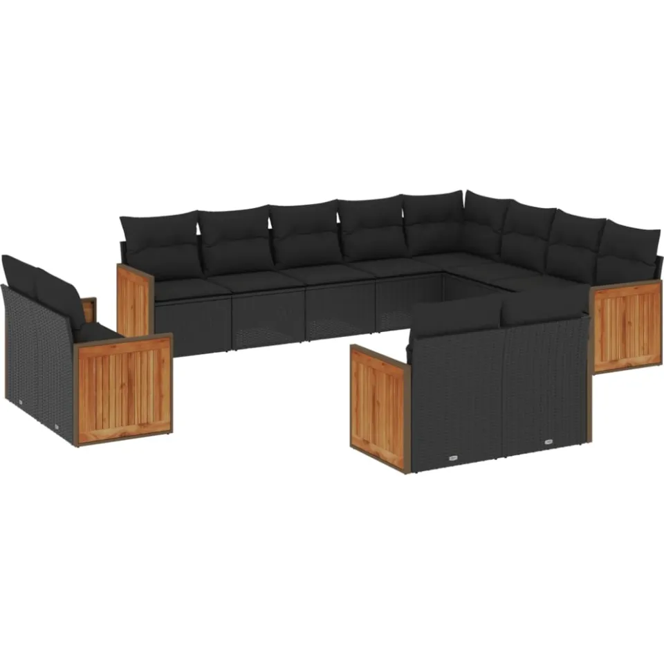 vidaXL 12-delige Loungeset met kussens poly rattan zwart, foto 3