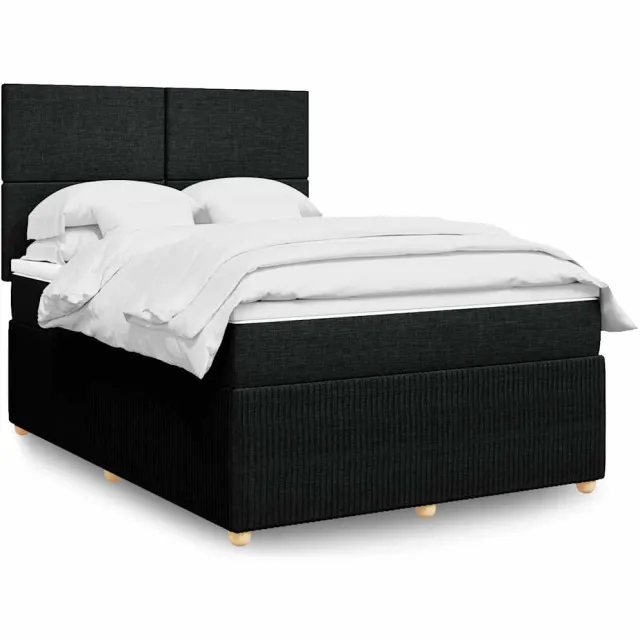 vidaXL Boxspring met matras stof zwart 140x190 cm