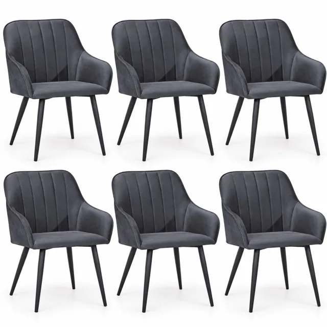 Decorloo Modena Eetkamerstoelen – Set van 6 – Velvet – Met Armleuning – Grijs