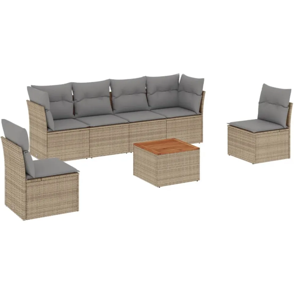 vidaXL 7-delige Loungeset met kussens poly rattan beige