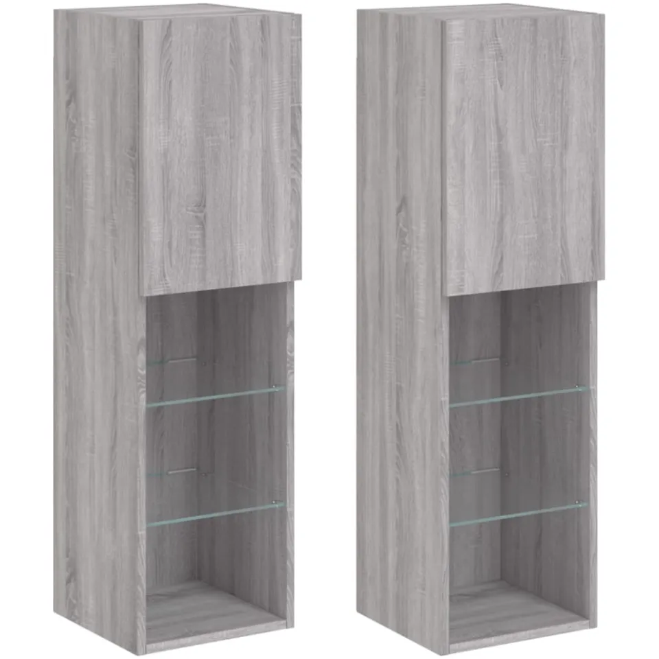 vidaXL Tv-meubels met LED-verlichting 2 st 30,5x30x102 cm grijs sonoma
