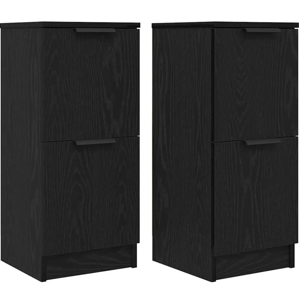 vidaXL Dressoir 2 st Zwart Eiken 30 x 30 x 70 cm Bewerkt hout, foto 3