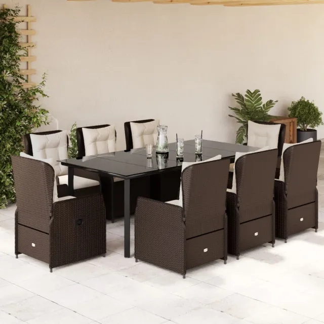 vidaXL 9-delige Tuinset met kussens poly rattan bruin, foto 2