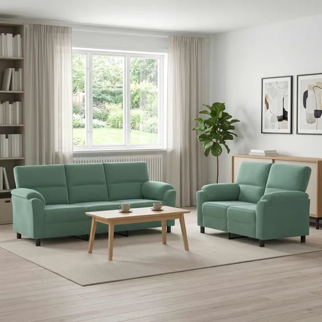vidaXL Bankstel 2 st 5-zits Zeegroen 214 x 85 x 93 cm fluweel