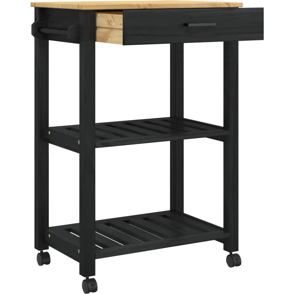 vidaXL Keuken Trolley MONZA Zwart 60 x 40 x 88,5 cm Massief Vurenhout, foto 4