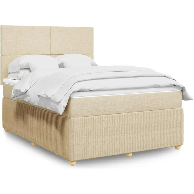 vidaXL Boxspring met matras stof crèmekleurig 140x190 cm