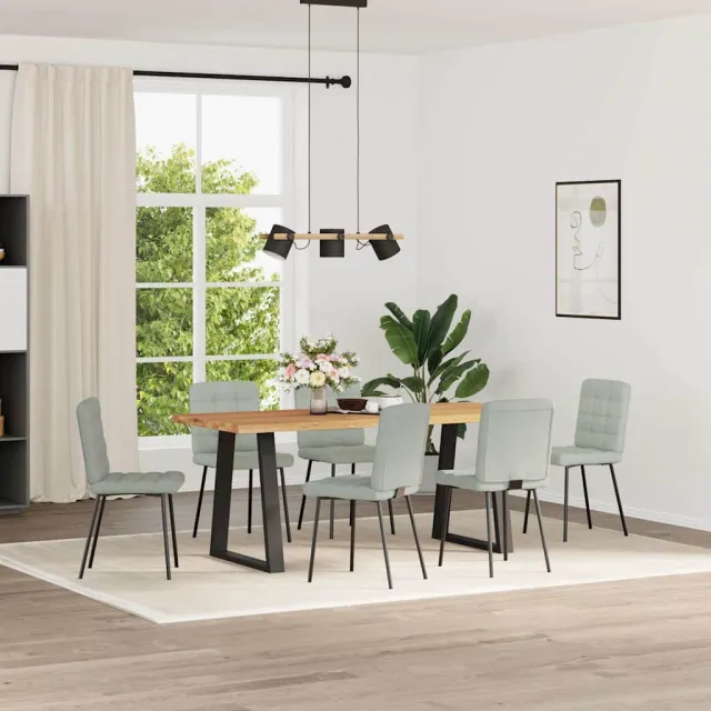 vidaXL Eetkamerstoelen 6 st fluweel lichtgrijs grijs, foto 2