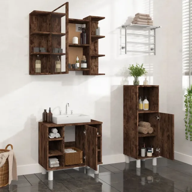 vidaXL 3-delige Badkamermeubelset bewerkt hout gerookt eikenkleurig, foto 2