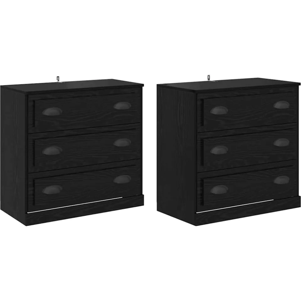 vidaXL Dressoirs 2 st Zwart Eiken 70 x 35,5 x 67,5 cm Bewerkt hout, foto 3