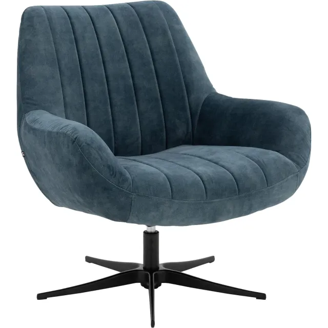 Goossens Draaifauteuil Kamille - Stof - Blauw - Draaibaar - Met Armleuning stof velours petrol