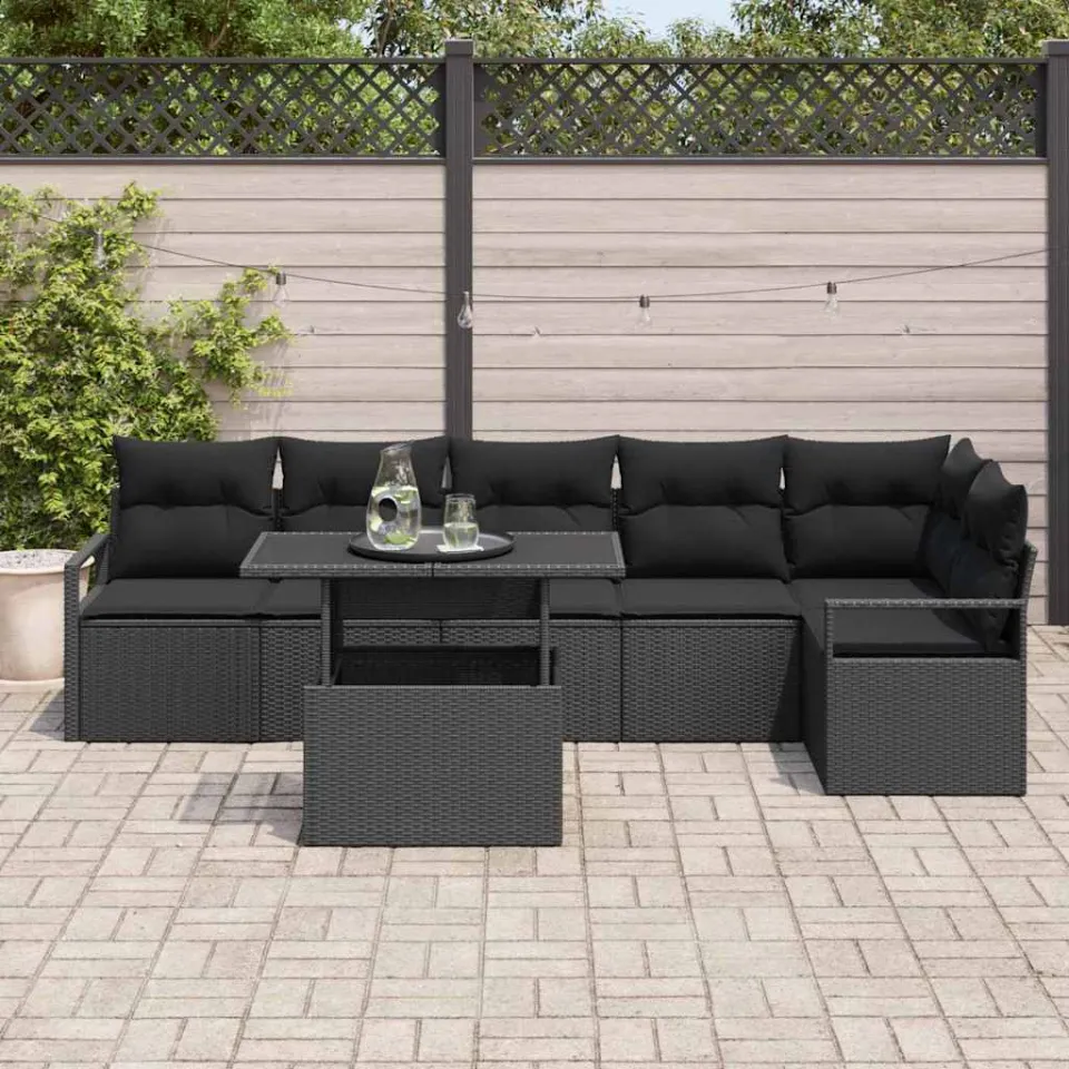 vidaXL Tuin Sofa Set 7 st Zwart poly rattan, foto 3