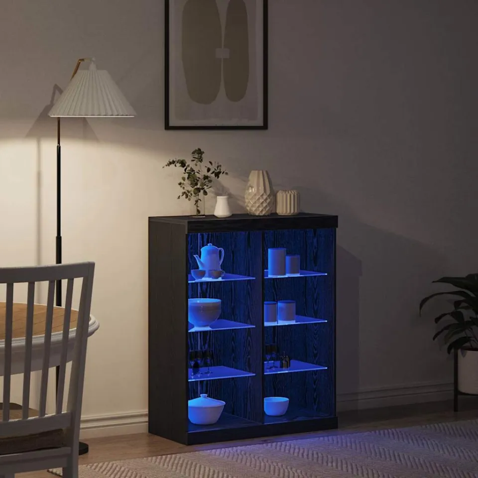 vidaXL LED Sideboard Zwart eiken 81 x 37 x 100 cm Bewerkt hout, foto 4