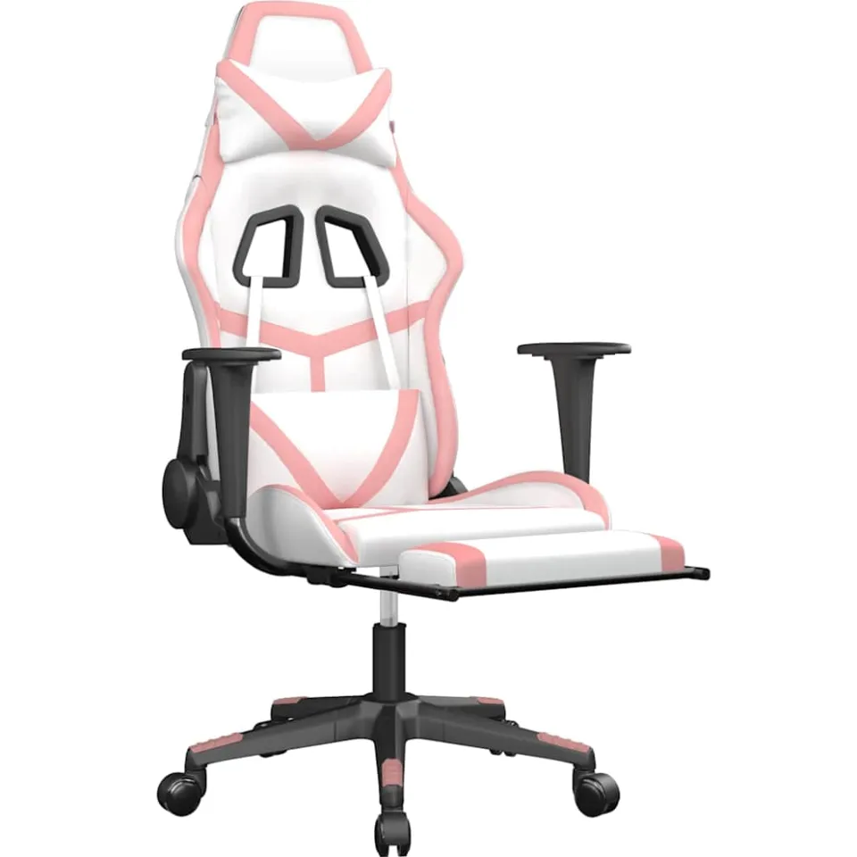 vidaXL Gamestoel met voetensteun kunstleer wit en roze, foto 4