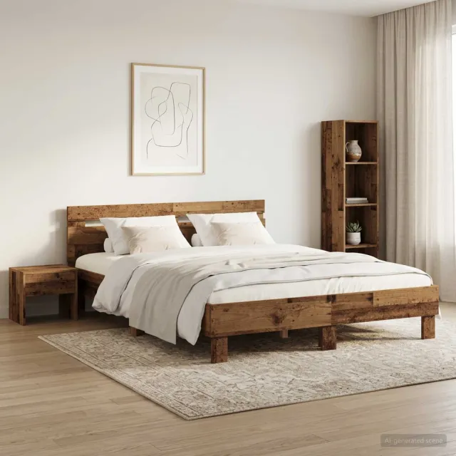 vidaXL Bedframe Oud hout 135 x 190 cm Bewerkt hout Bruin
