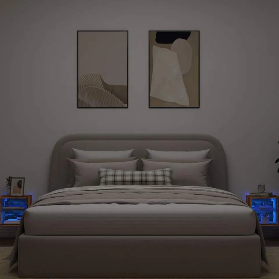 vidaXL Tv-wandmeubels met LED-verlichting 2 st 30x28,5x30 cm oud hout bruin, foto 4