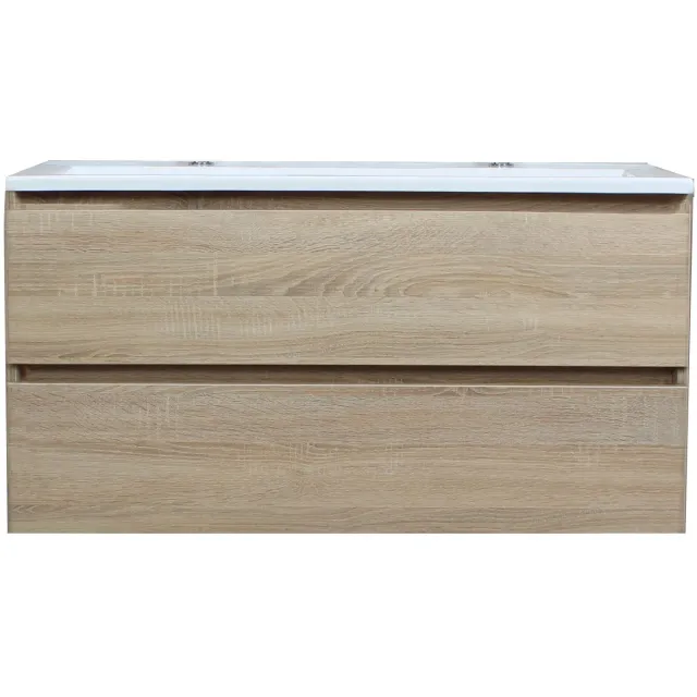 Boss & Wessing Badkamermeubel BWS Pepper Acryl Wastafel Twee Kraangaten 100x55x46 cm Eiken