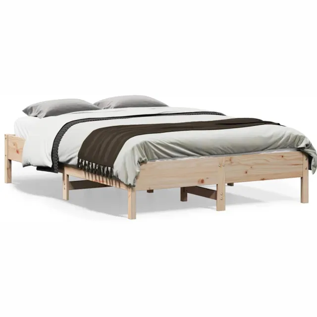 vidaXL Bed Frame Naturel 140 x 190 cm Solid Pine Wood