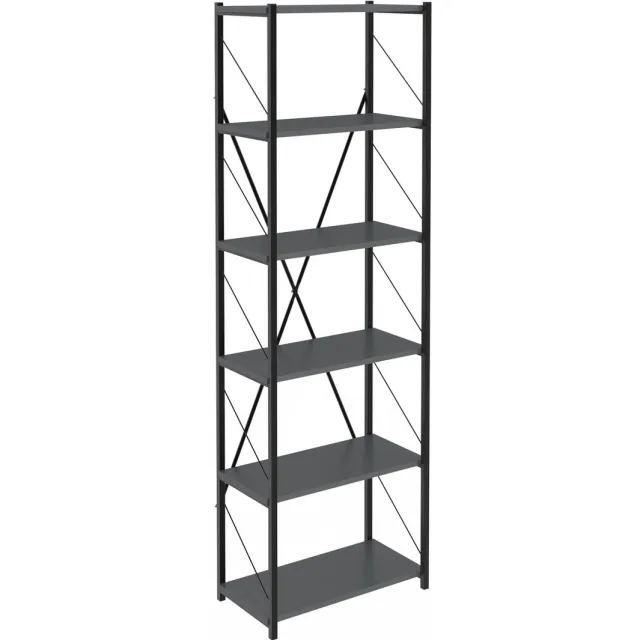 Soof & Tess Soph&Tess Boekenkast - Opbergrek Met 6 Planken - Woonkamer - Slaapkamer 32 x 60 x 185 cm - Antraciet / Zwart - Open Planken - Voor Kantoor