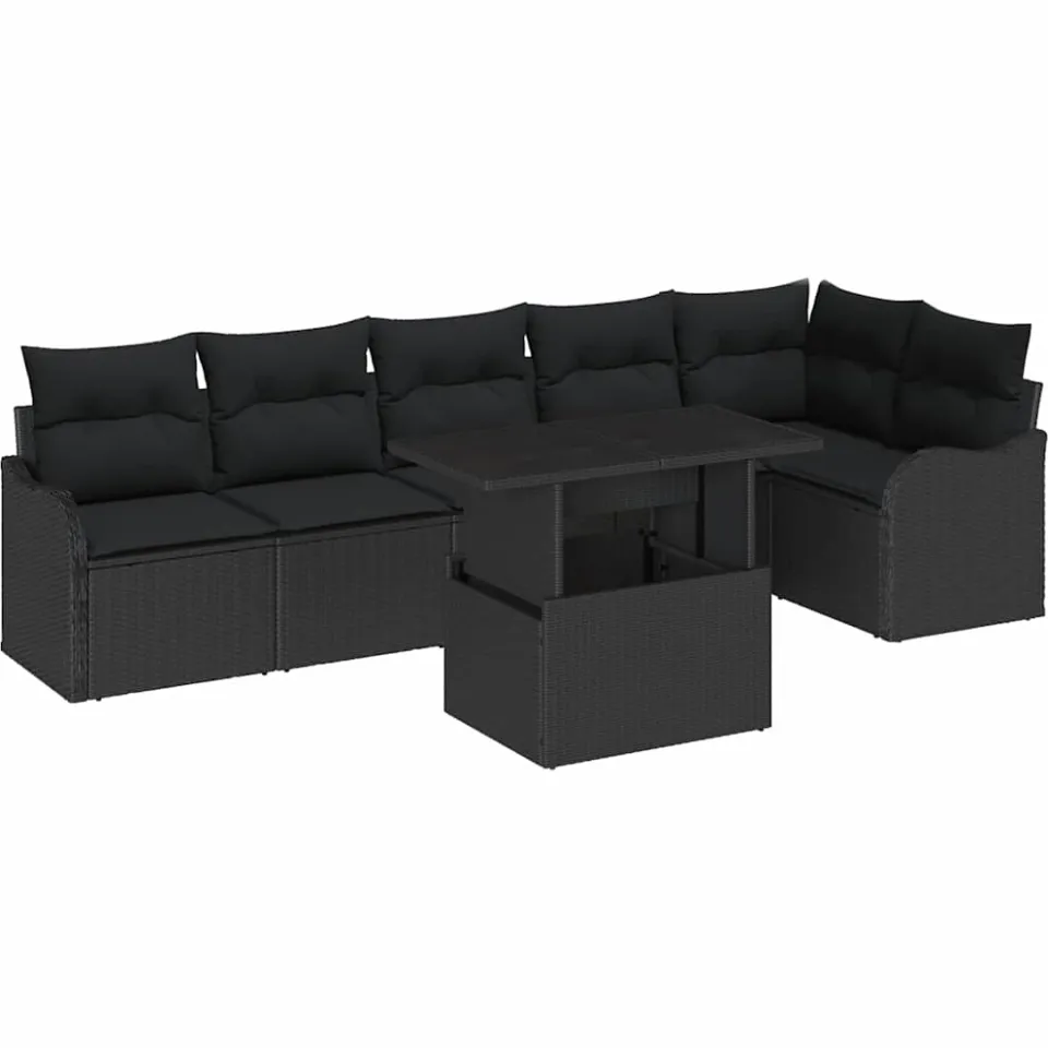 vidaXL Bankstel 7 st Zwart Poly riet