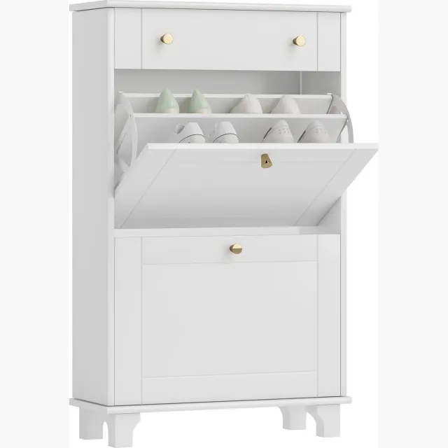 Lunpog Schoenkast voor smalle entrees - schoenkast met lades - klapdeuren en verstelbare plank - 8 paar - 60 x 23,5 x 98,5 cm - wit