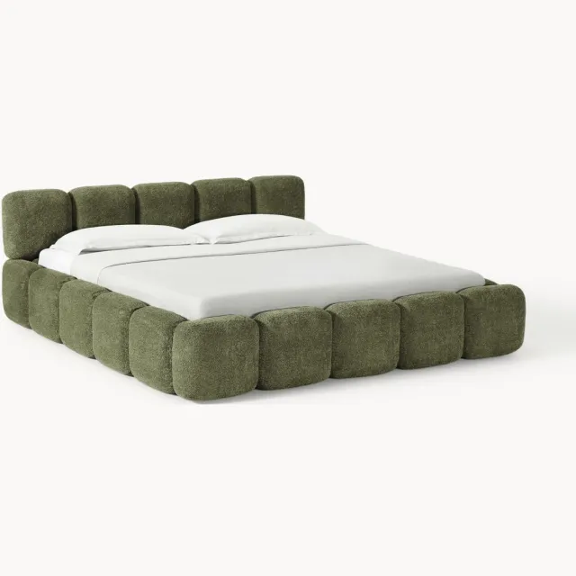 Westwing Collection Gestoffeerd bed Tayla van teddy bouclé met opbergruimte Groen