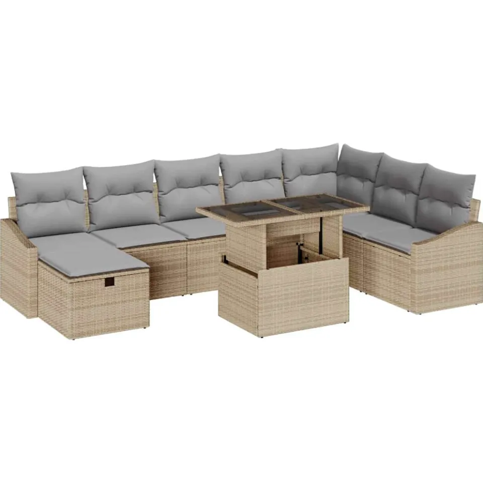 vidaXL Tuin Sofa Set 9 st poly rattan Grijs