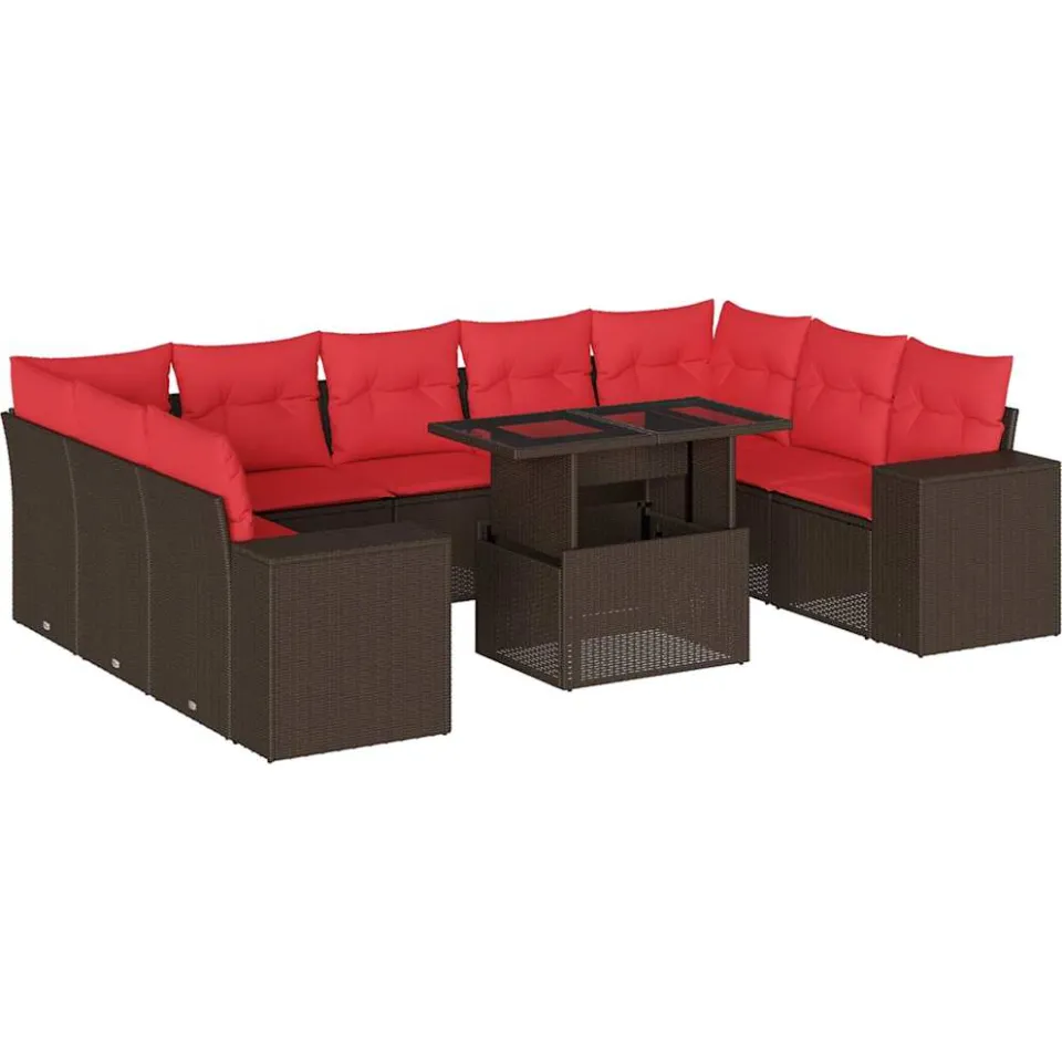 vidaXL 10-delige tuinbankset met kussens, bruin polyrotan, foto 3