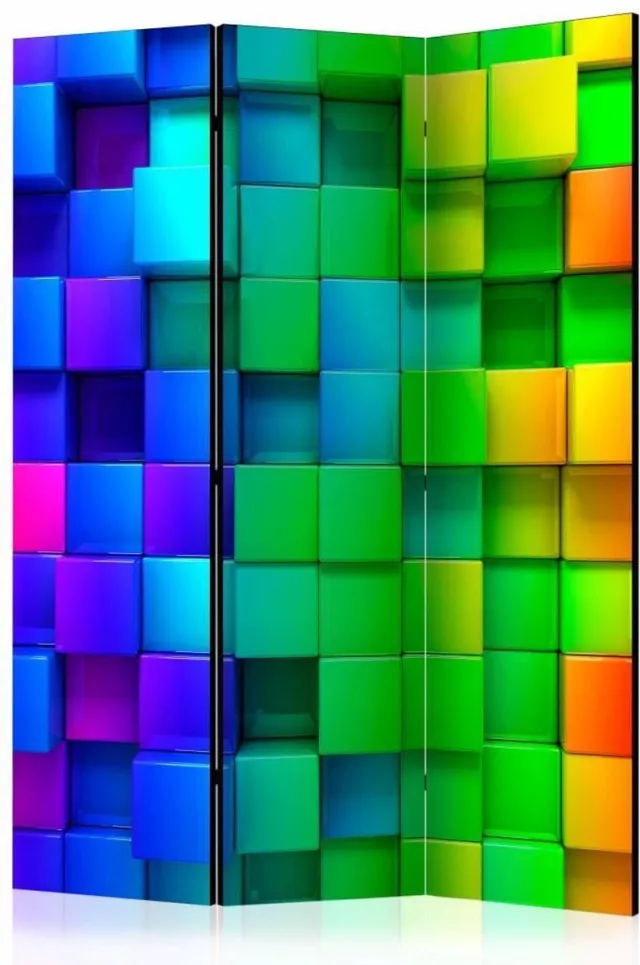 karo-art Vouwscherm - Kleurrijke vierkanten 135x172cm, gemonteerd geleverd (kamerscherm) dubbelzijdig geprint Multikleur
