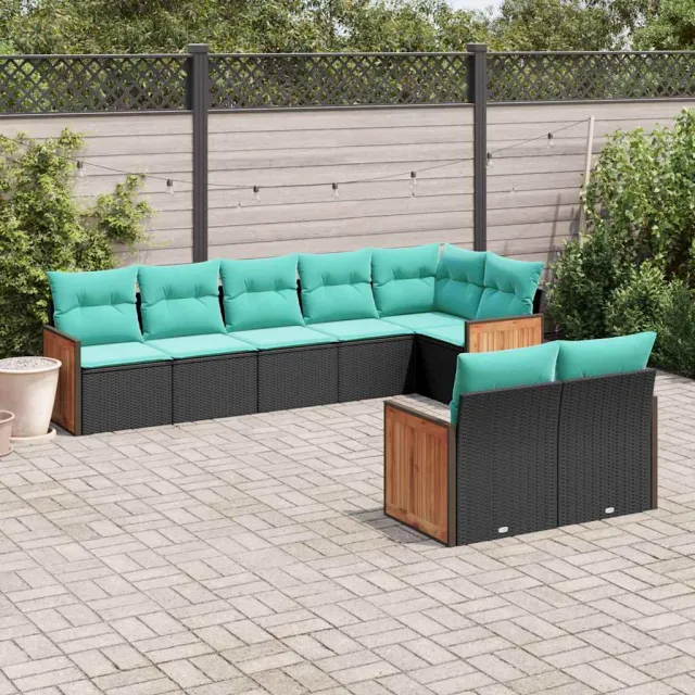 vidaXL 8-delige tuinbankset met kussens, zwart polyrotan, foto 2