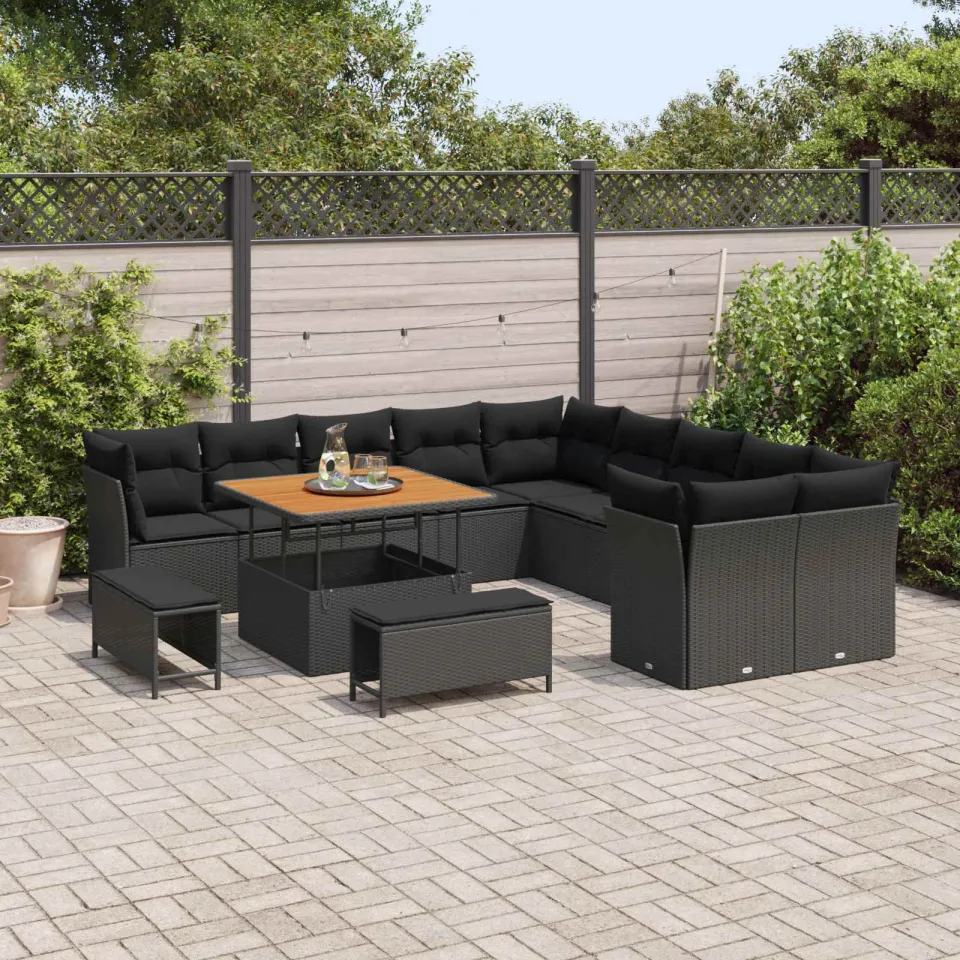 vidaXL Tuinbankenset 13 st Zwart poly rattan, foto 3