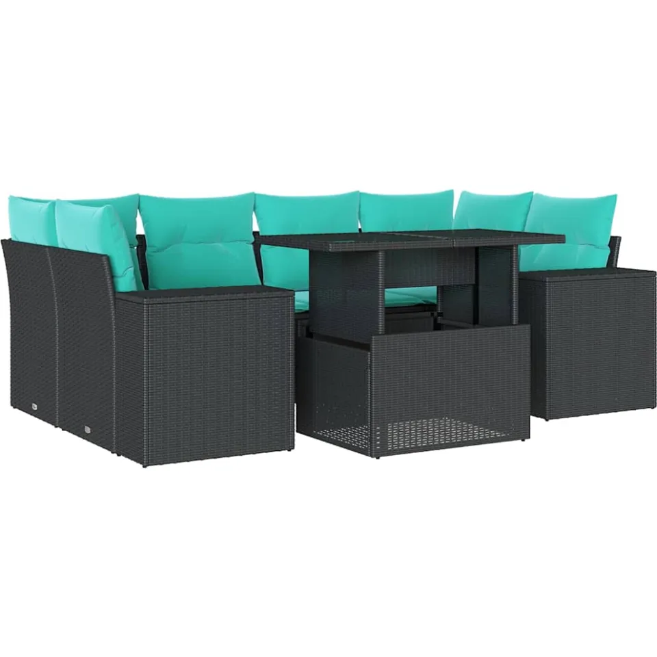 vidaXL 7-delige tuinbankset met kussens van zwart polyrotan, foto 3