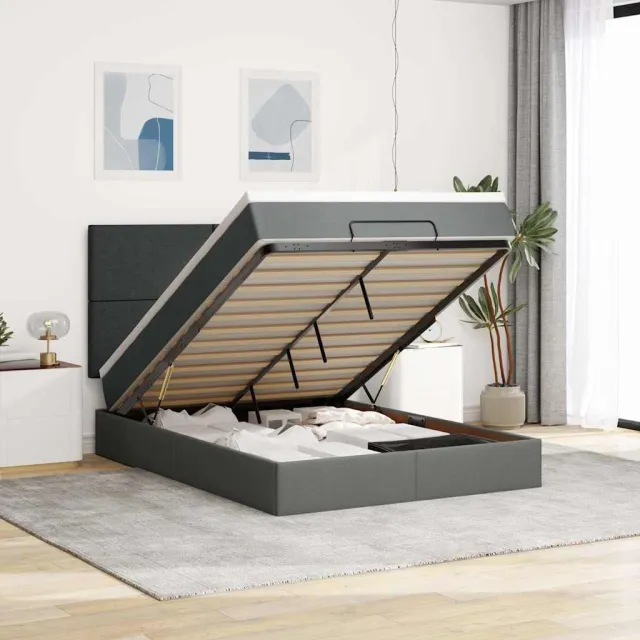 vidaXL Ottoman bed met matras 140x190cm stof donkergrijs grijs