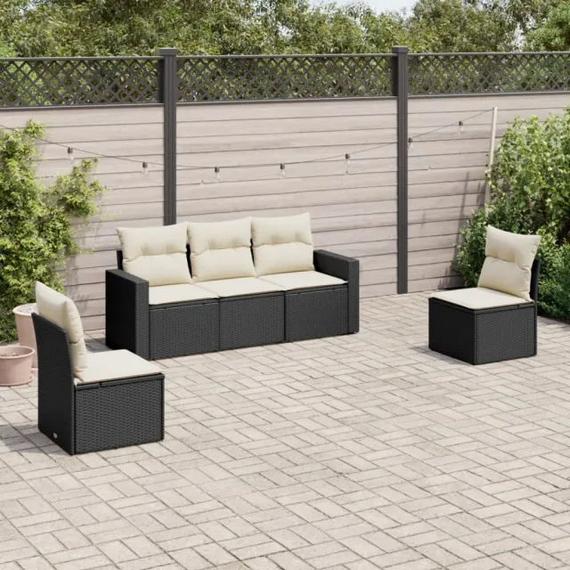 vidaXL 5-delige Loungeset met kussens poly rattan zwart, foto 2