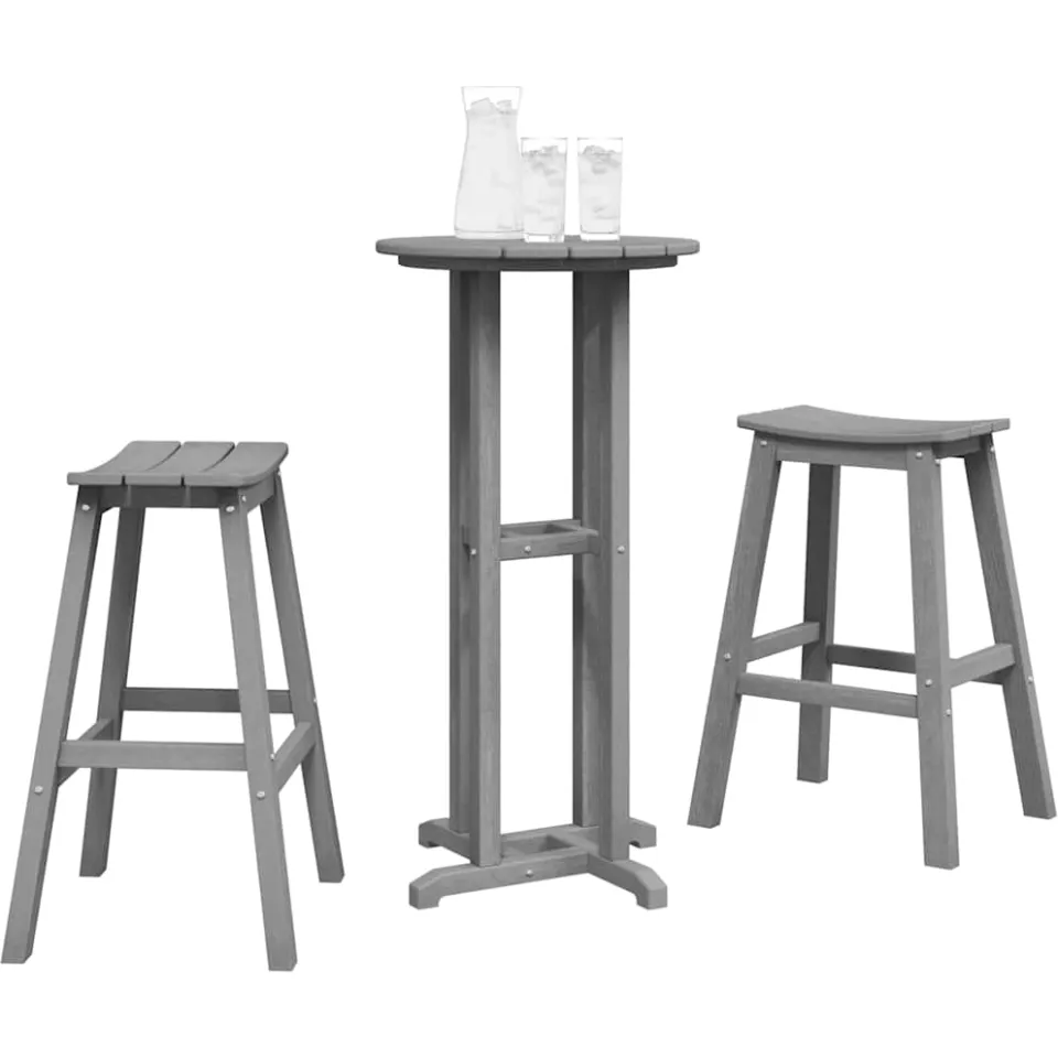 vidaXL Tuin Bar Set 3 st Lichtgrijs HDPE