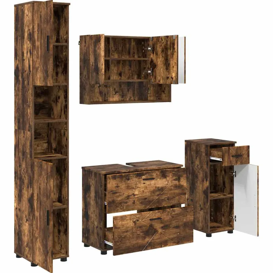vidaXL Badkamermeubelset 4 st Gerookt eiken Geperst Hout en Metaal, foto 3