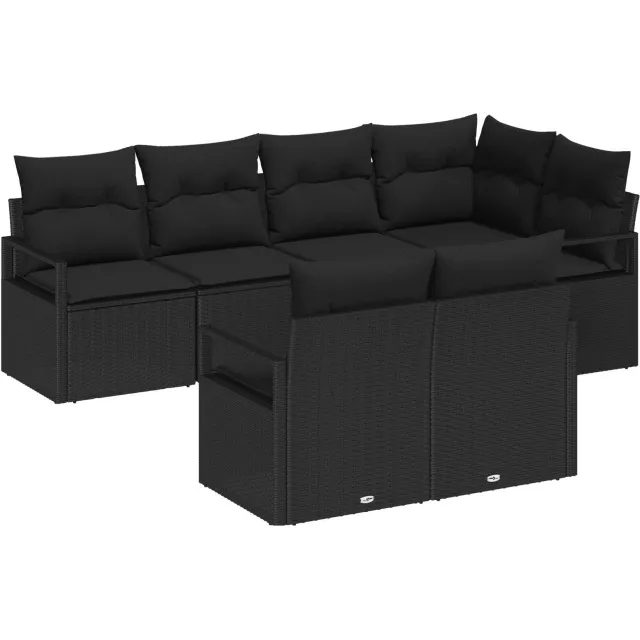 vidaXL Bankstel 7 st Zwart poly rattan