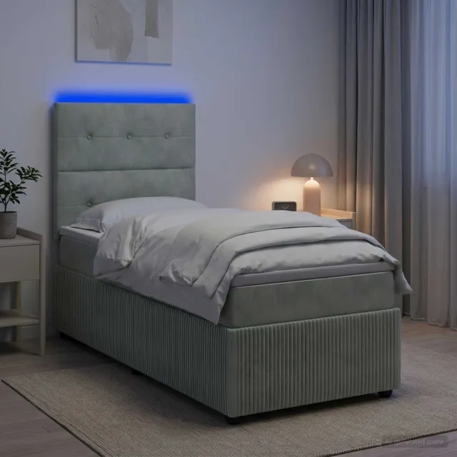 vidaXL LED Boxspring Bed met Matras Lichtgrijs 90 x 190 cm Fluweel