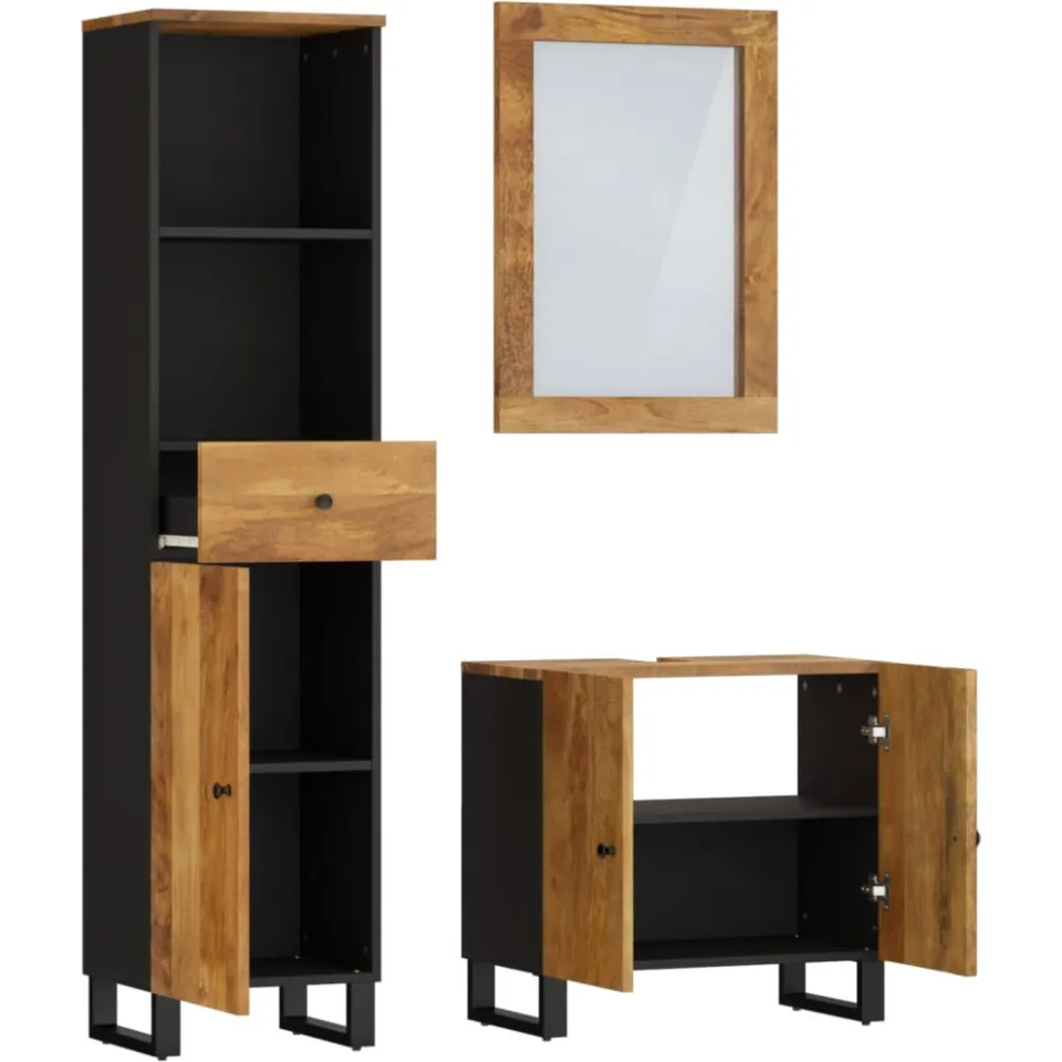 vidaXL 3-delige Badkamermeubelset massief mangohout Bruin