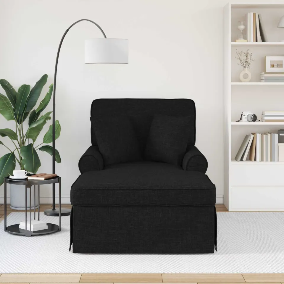 vidaXL Chaise Lounge met Rok 3 st Zwart Stof 91 x 157 x 91 cm, foto 3