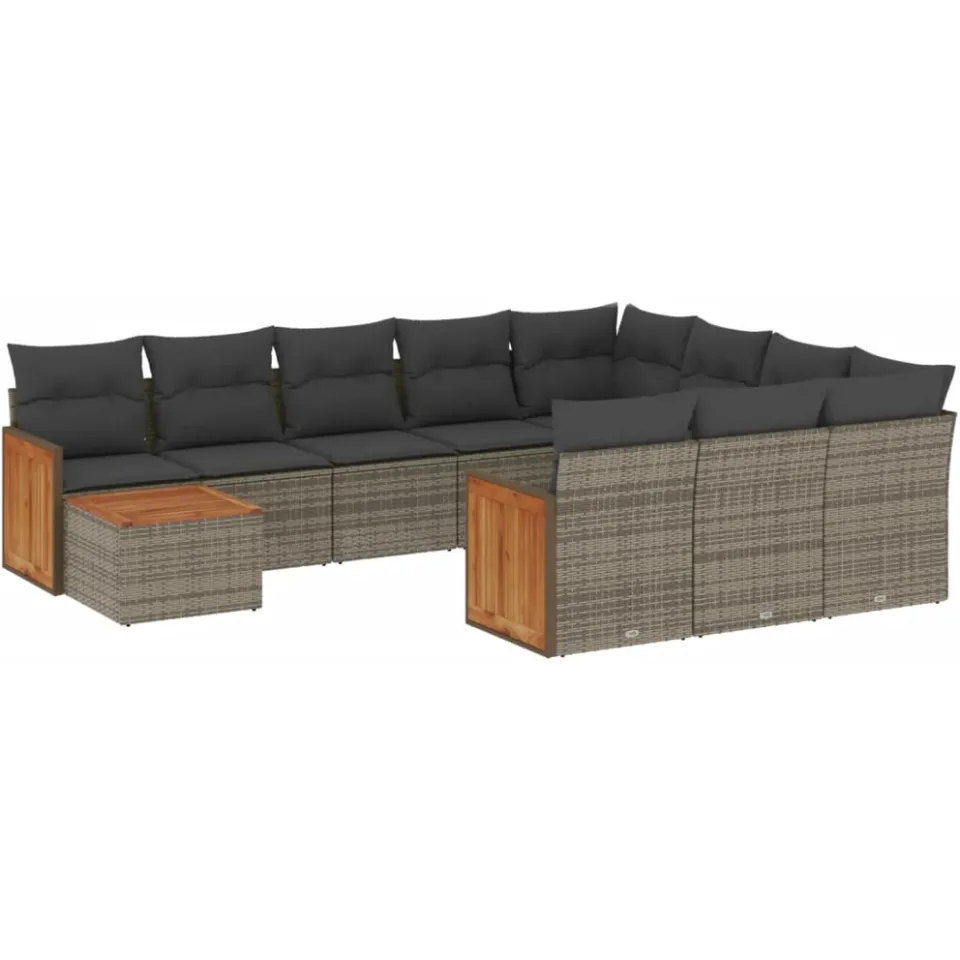 vidaXL 11-delige Loungeset met kussens poly rattan grijs, foto 3