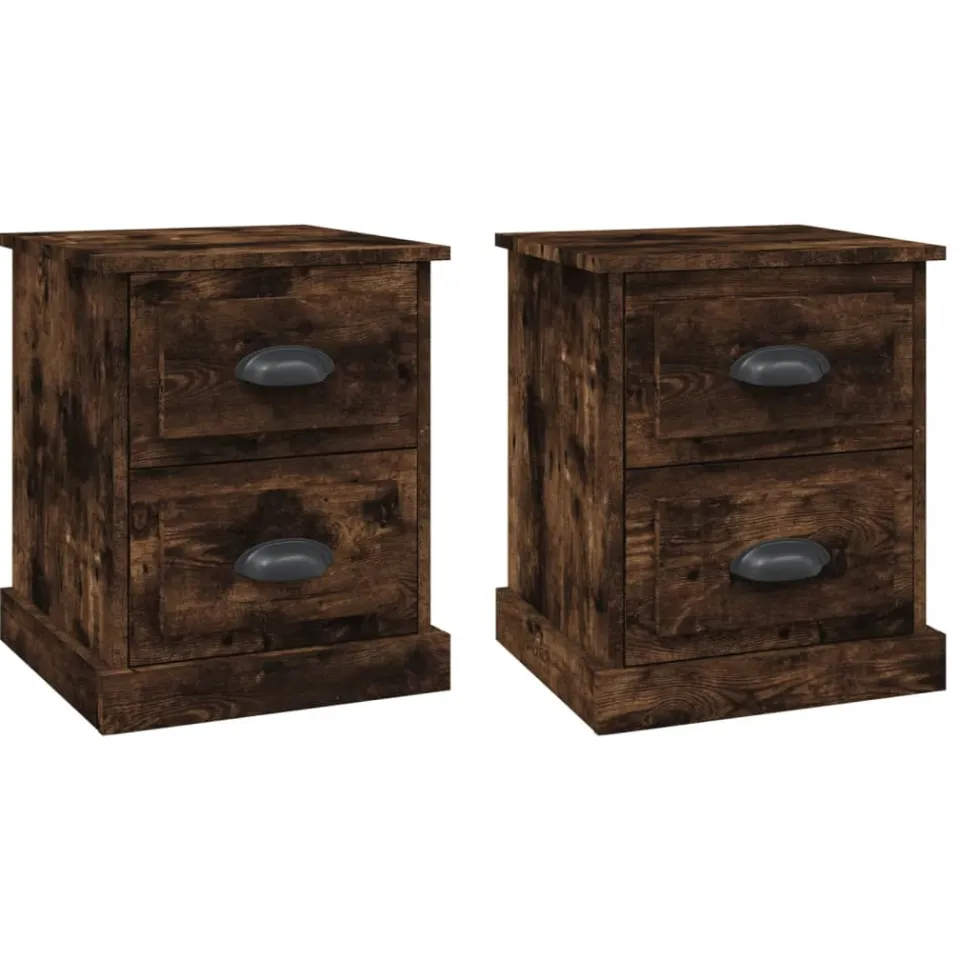 vidaXL Nachtkastjes 2 st 39x39x47,5 cm bewerkt hout gerookt eikenkleur Bruin