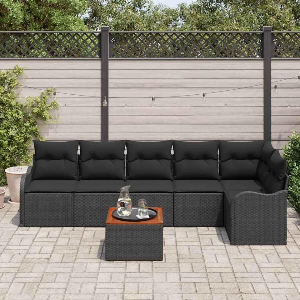 vidaXL Tuinbankenset 7 st Zwart poly rattan, foto 3