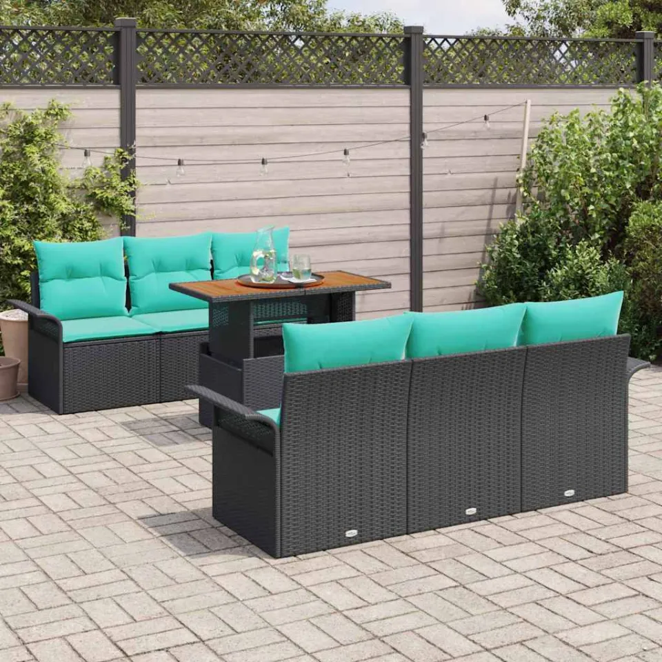 vidaXL Tuin Sofa Set 7 st Zwart Poly riet, foto 3