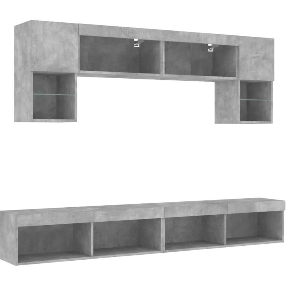 vidaXL 6-delige Tv-wandmeubelset met LED bewerkt hout betongrijs grijs, foto 4