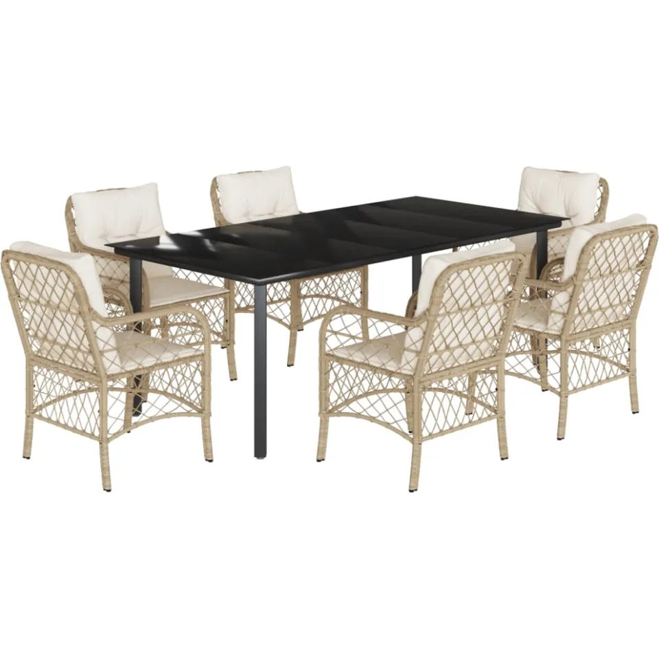 vidaXL 7-delige Tuinset met kussens poly rattan beige, foto 3